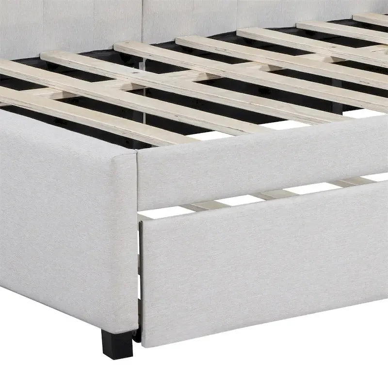 Lit de repos tapissé pleine grandeur avec lit gigogne double, tissu en lin, 78,9"L x 57,9"l, sans sommier