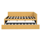Lit de repos tapissé pleine grandeur avec lit gigogne double, tissu en lin, 78,9"L x 57,9"l, sans sommier