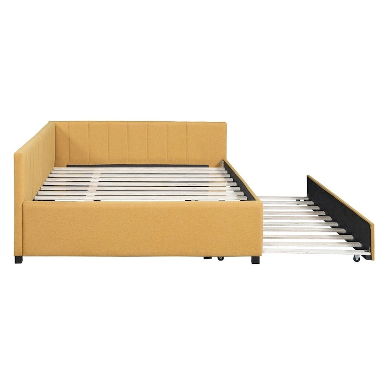 Lit de repos tapissé pleine grandeur avec lit gigogne double, tissu en lin, 78,9"L x 57,9"l, sans sommier