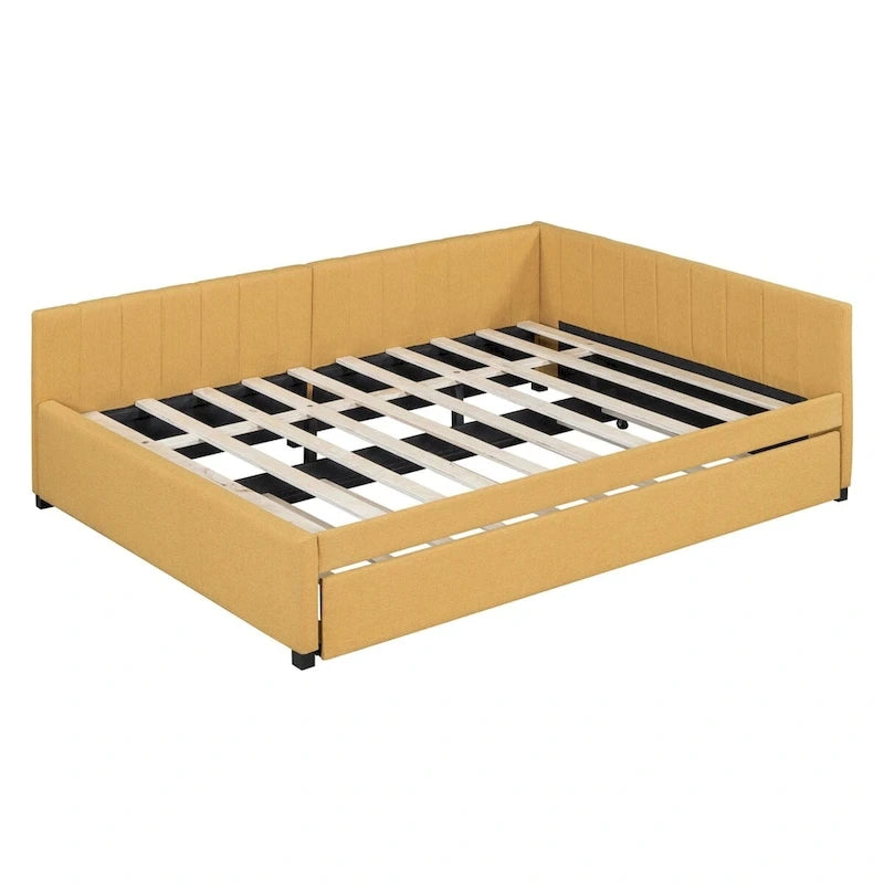Lit de repos tapissé pleine grandeur avec lit gigogne double, tissu en lin, 78,9"L x 57,9"l, sans sommier