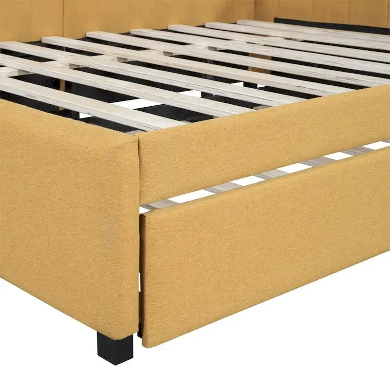 Lit de repos tapissé pleine grandeur avec lit gigogne double, tissu en lin, 78,9"L x 57,9"l, sans sommier