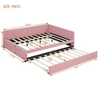 Lit de repos tapissé pleine grandeur avec lit gigogne double, tissu en lin, 78,9"L x 57,9"l, sans sommier