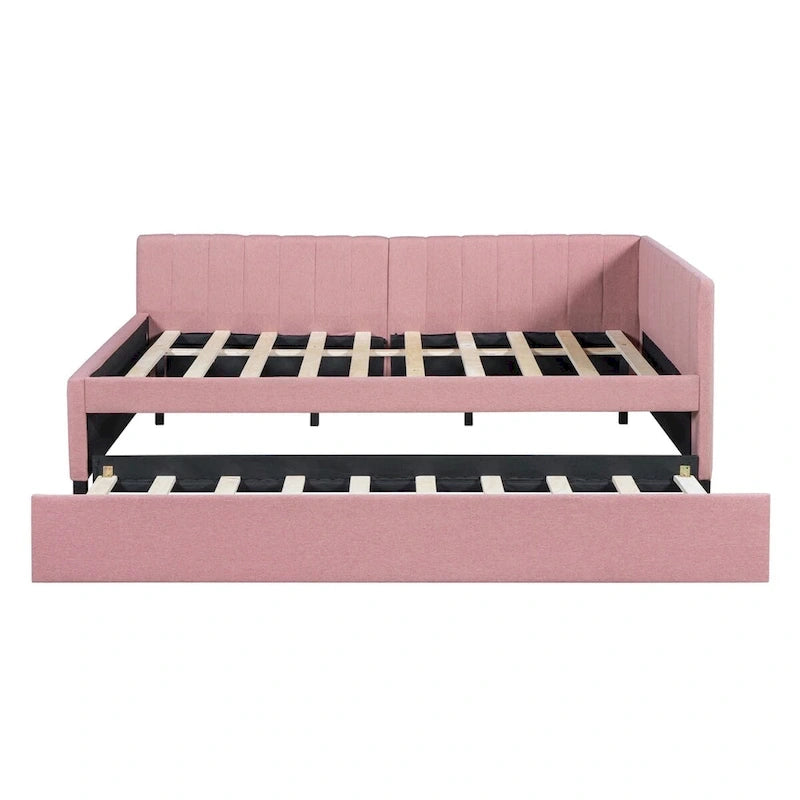 Lit de repos tapissé pleine grandeur avec lit gigogne double, tissu en lin, 78,9"L x 57,9"l, sans sommier