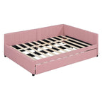 Lit de repos tapissé pleine grandeur avec lit gigogne double, tissu en lin, 78,9"L x 57,9"l, sans sommier