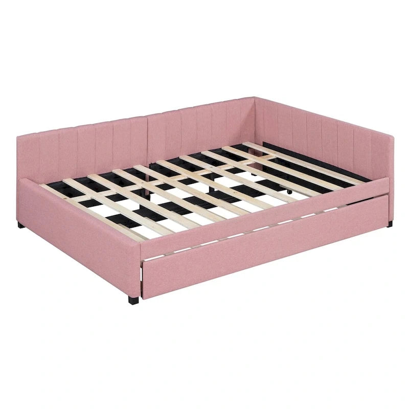 Lit de repos tapissé pleine grandeur avec lit gigogne double, tissu en lin, 78,9"L x 57,9"l, sans sommier