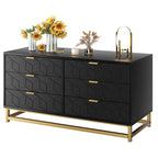Commode à 6 tiroirs avec pieds en métal et façades à motifs, 120 cm (L) x 40 cm (l) x 64 cm (H), style moderne