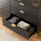 Commode à 6 tiroirs avec pieds en métal et façades à motifs, 120 cm (L) x 40 cm (l) x 64 cm (H), style moderne