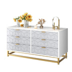 Commode à 6 tiroirs avec pieds en métal et façades à motifs, 120 cm (L) x 40 cm (l) x 64 cm (H), style moderne