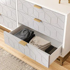 Commode à 6 tiroirs avec pieds en métal et façades à motifs, 120 cm (L) x 40 cm (l) x 64 cm (H), style moderne