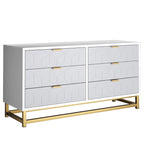 Commode à 6 tiroirs avec pieds en métal et façades à motifs, 120 cm (L) x 40 cm (l) x 64 cm (H), style moderne