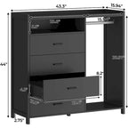 Commode 4 tiroirs avec tringle à vêtements et lumières LED RVB, anti-basculement, blanc/noir, pour chambre/dressing