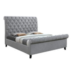 Lit double capitonné Magnolia avec tête de lit roulée, gris