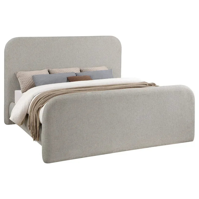 Lit King Size Jene, tête de lit capitonnée, coins arrondis, gris