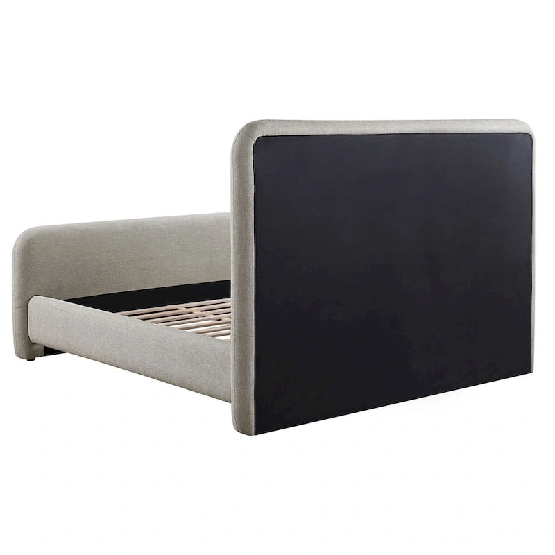 Lit King Size Jene, tête de lit capitonnée, coins arrondis, gris