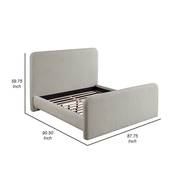 Lit King Size Jene, tête de lit capitonnée, coins arrondis, gris