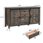 Commode de ferme avec 4 tiroirs et 2 placards coulissants, chêne rustique foncé/blanc antique/bois de grange