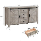 Commode de ferme avec 4 tiroirs et 2 placards coulissants, chêne rustique foncé/blanc antique/bois de grange