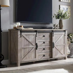 Commode de ferme avec 4 tiroirs et 2 placards coulissants, chêne rustique foncé/blanc antique/bois de grange