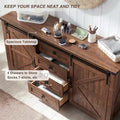 Commode de ferme avec 4 tiroirs et 2 placards coulissants, chêne rustique foncé/blanc antique/bois de grange