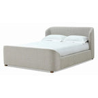 Lit plateforme rembourré, profil bas, tissu bouclé, lattes en bois courbé, sans sommier à ressorts, 2 places, gris