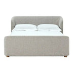 Lit plateforme rembourré, profil bas, tissu bouclé, lattes en bois courbé, sans sommier à ressorts, 2 places, gris