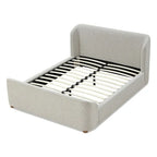 Lit plateforme rembourré, profil bas, tissu bouclé, lattes en bois courbé, sans sommier à ressorts, 2 places, gris