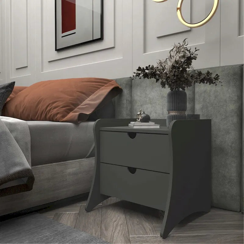 Table de chevet à 2 tiroirs de style moderne du milieu du siècle, MDF, pieds incurvés, 49,99 cm (L) x 46,48 cm (P) x 49,99 cm (H), gris/blanc, unité simple/ensemble de 2