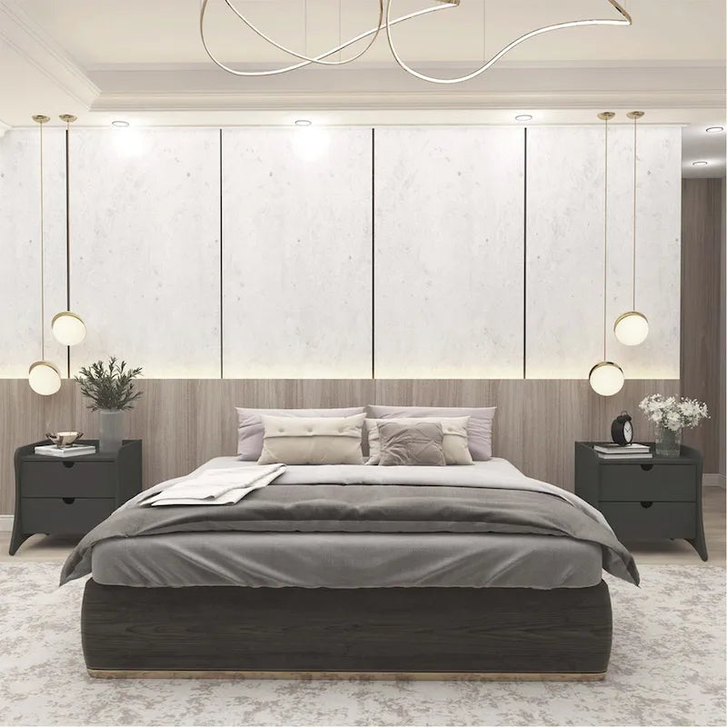 Table de chevet à 2 tiroirs de style moderne du milieu du siècle, MDF, pieds incurvés, 49,99 cm (L) x 46,48 cm (P) x 49,99 cm (H), gris/blanc, unité simple/ensemble de 2