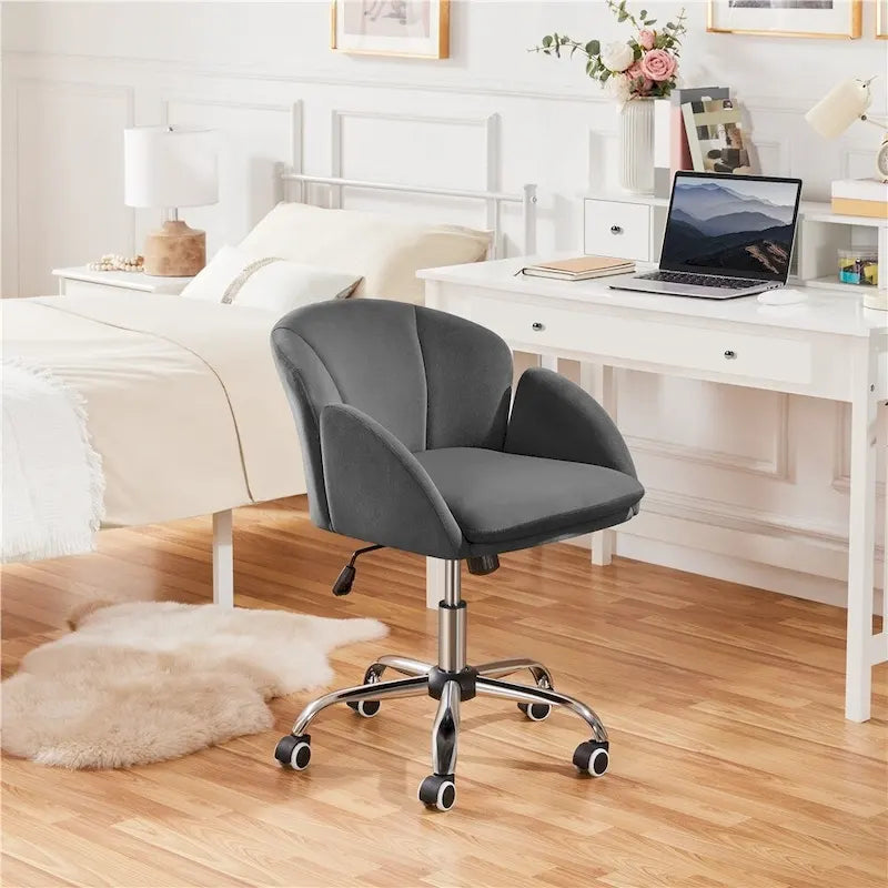 Chaise de bureau pivotante en velours à roulettes, réglable en hauteur de 72,4 cm à 81,3 cm, supporte jusqu'à 136 kg, 6 couleurs, pour la maison/bureau