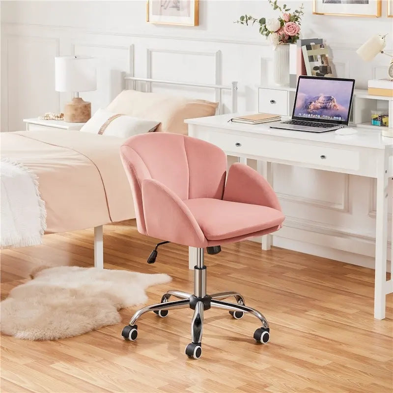 Chaise de bureau pivotante en velours à roulettes, réglable en hauteur de 72,4 cm à 81,3 cm, supporte jusqu'à 136 kg, 6 couleurs, pour la maison/bureau