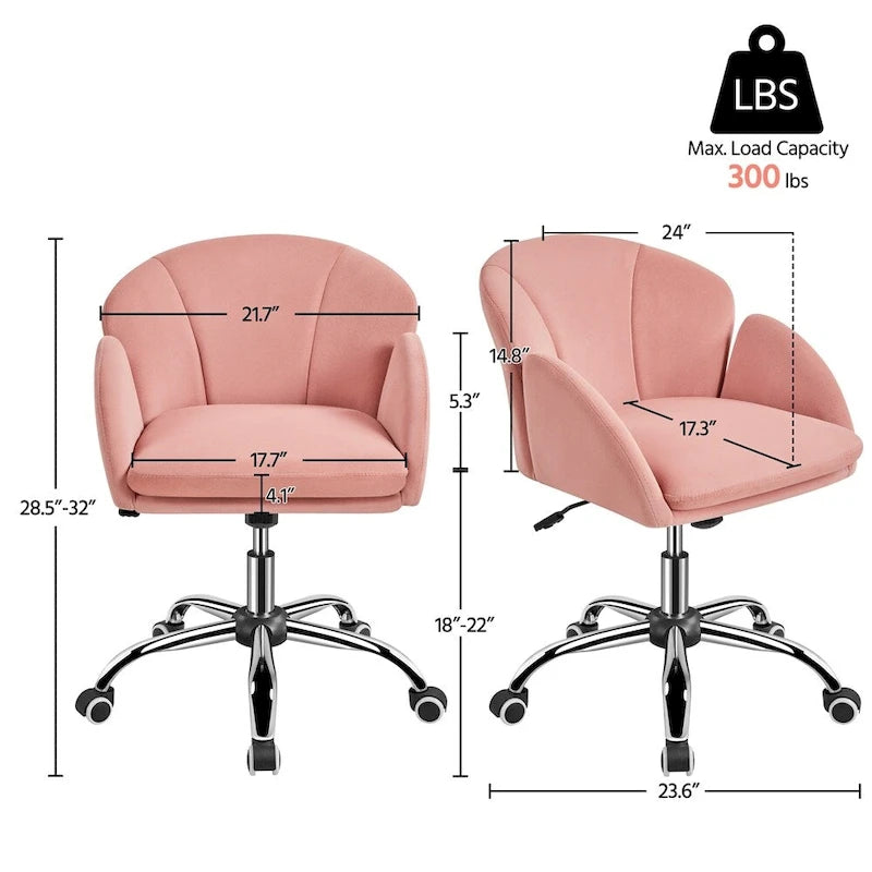 Chaise de bureau pivotante en velours à roulettes, réglable en hauteur de 72,4 cm à 81,3 cm, supporte jusqu'à 136 kg, 6 couleurs, pour la maison/bureau