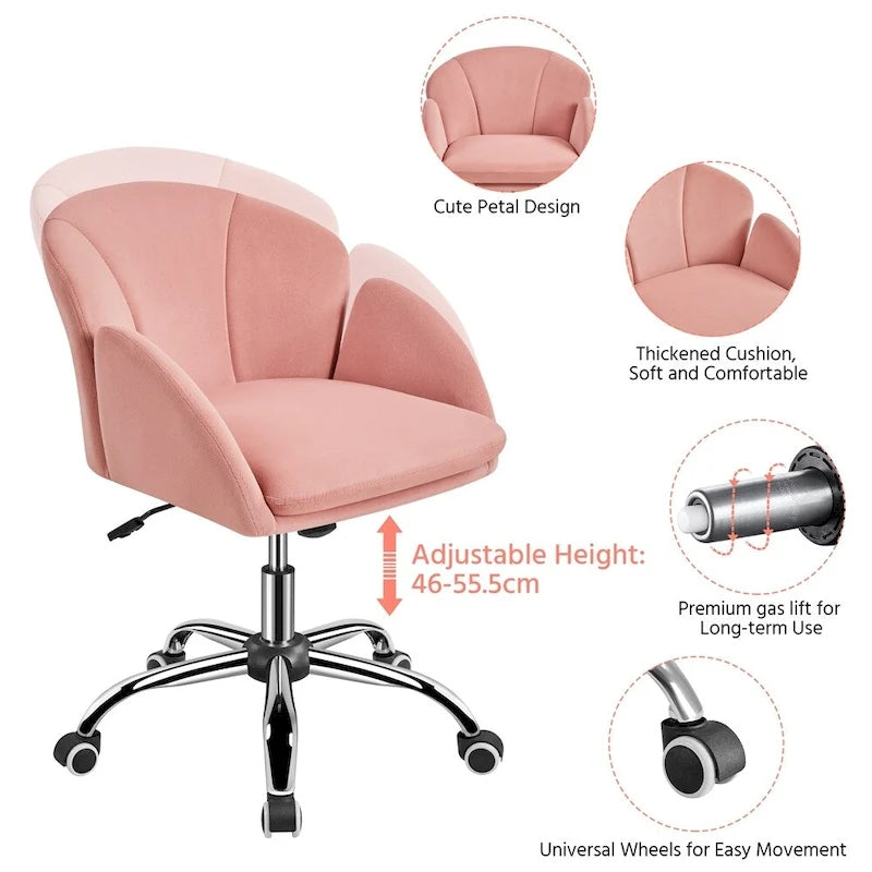 Chaise de bureau pivotante en velours à roulettes, réglable en hauteur de 72,4 cm à 81,3 cm, supporte jusqu'à 136 kg, 6 couleurs, pour la maison/bureau