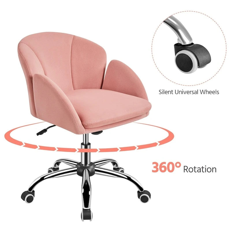 Chaise de bureau pivotante en velours à roulettes, réglable en hauteur de 72,4 cm à 81,3 cm, supporte jusqu'à 136 kg, 6 couleurs, pour la maison/bureau