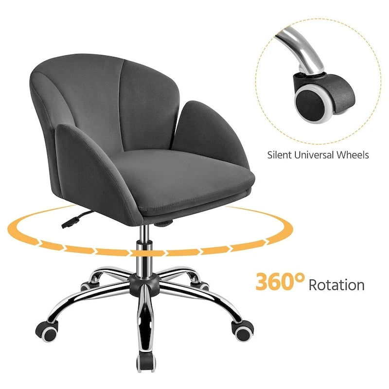 Chaise de bureau pivotante en velours à roulettes, réglable en hauteur de 72,4 cm à 81,3 cm, supporte jusqu'à 136 kg, 6 couleurs, pour la maison/bureau