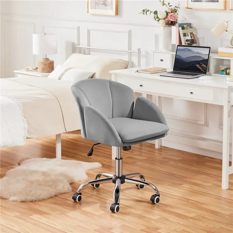 Chaise de bureau pivotante en velours à roulettes, réglable en hauteur de 72,4 cm à 81,3 cm, supporte jusqu'à 136 kg, 6 couleurs, pour la maison/bureau