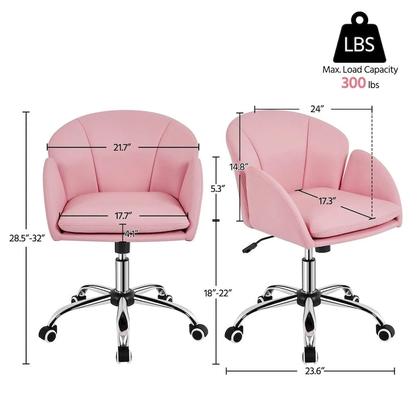 Chaise de bureau pivotante en velours à roulettes, réglable en hauteur de 72,4 cm à 81,3 cm, supporte jusqu'à 136 kg, 6 couleurs, pour la maison/bureau
