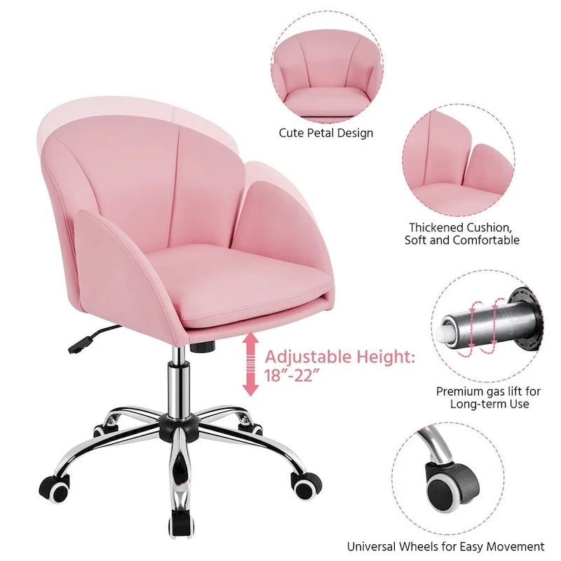 Chaise de bureau pivotante en velours à roulettes, réglable en hauteur de 72,4 cm à 81,3 cm, supporte jusqu'à 136 kg, 6 couleurs, pour la maison/bureau