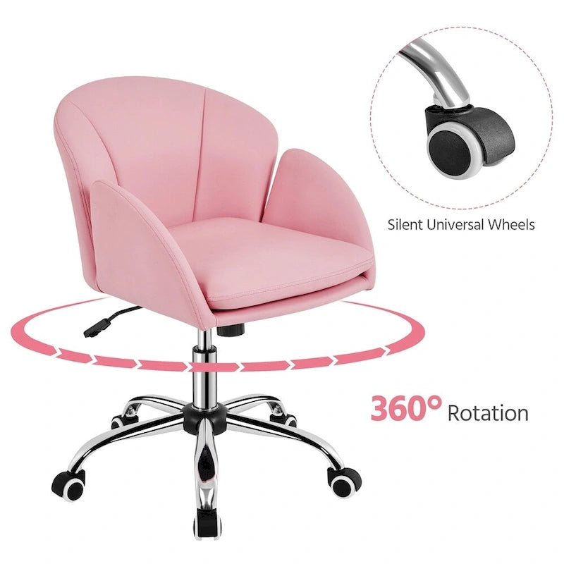 Chaise de bureau pivotante en velours à roulettes, réglable en hauteur de 72,4 cm à 81,3 cm, supporte jusqu'à 136 kg, 6 couleurs, pour la maison/bureau