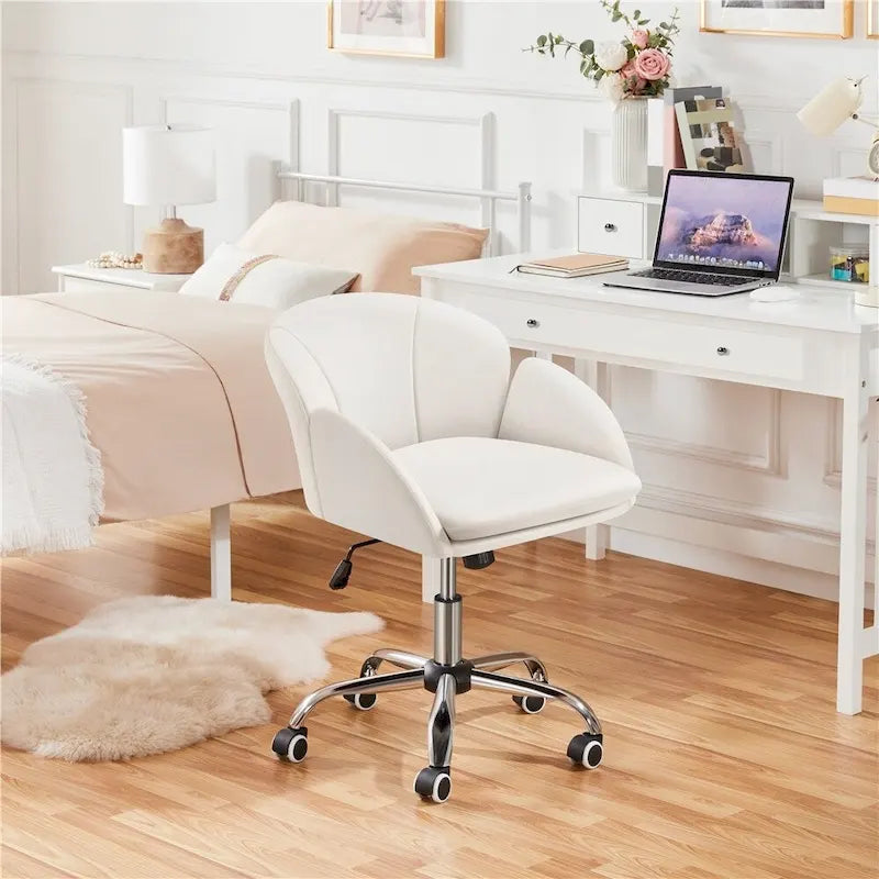 Chaise de bureau pivotante en velours à roulettes, réglable en hauteur de 72,4 cm à 81,3 cm, supporte jusqu'à 136 kg, 6 couleurs, pour la maison/bureau