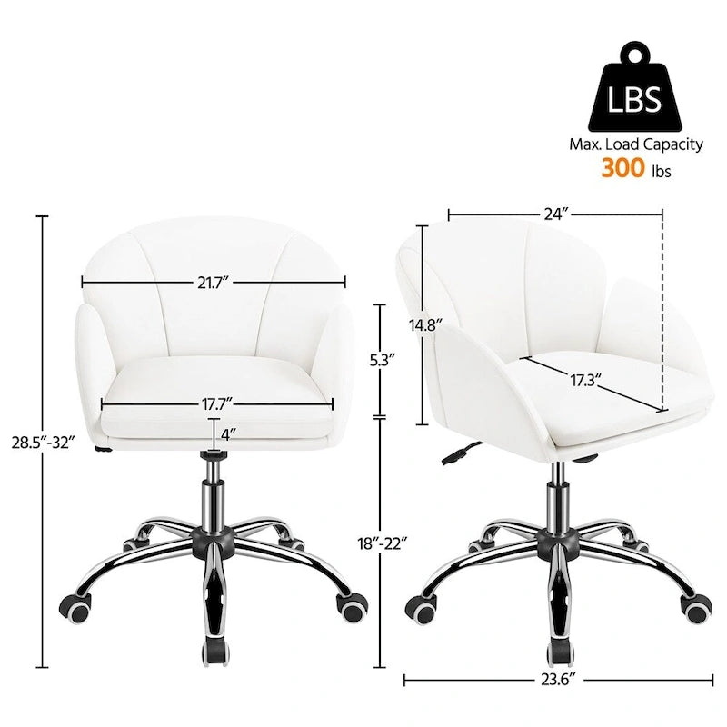 Chaise de bureau pivotante en velours à roulettes, réglable en hauteur de 72,4 cm à 81,3 cm, supporte jusqu'à 136 kg, 6 couleurs, pour la maison/bureau