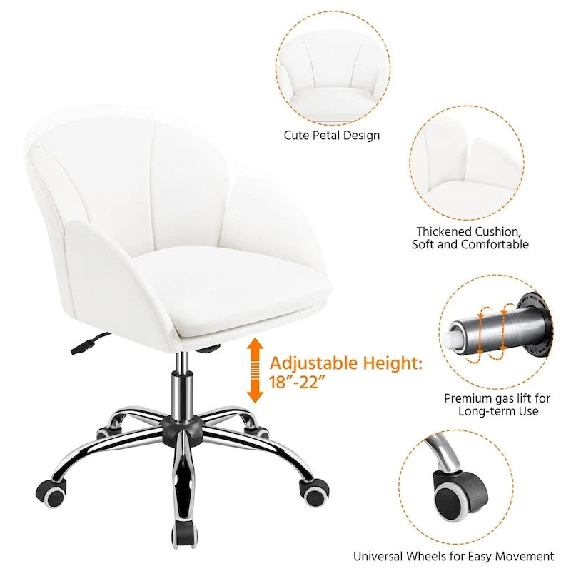Chaise de bureau pivotante en velours à roulettes, réglable en hauteur de 72,4 cm à 81,3 cm, supporte jusqu'à 136 kg, 6 couleurs, pour la maison/bureau