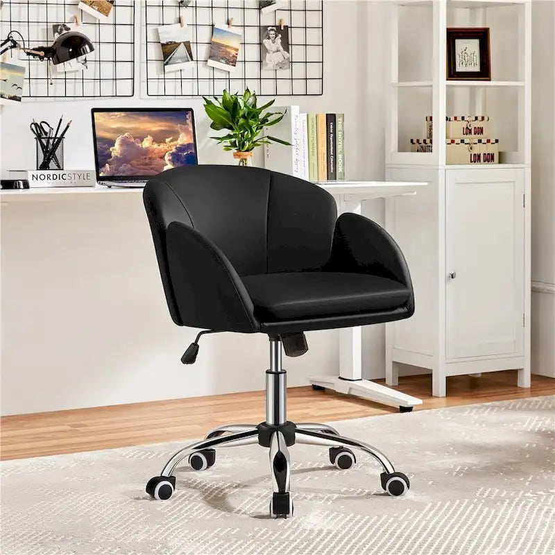Chaise de bureau pivotante en velours à roulettes, réglable en hauteur de 72,4 cm à 81,3 cm, supporte jusqu'à 136 kg, 6 couleurs, pour la maison/bureau