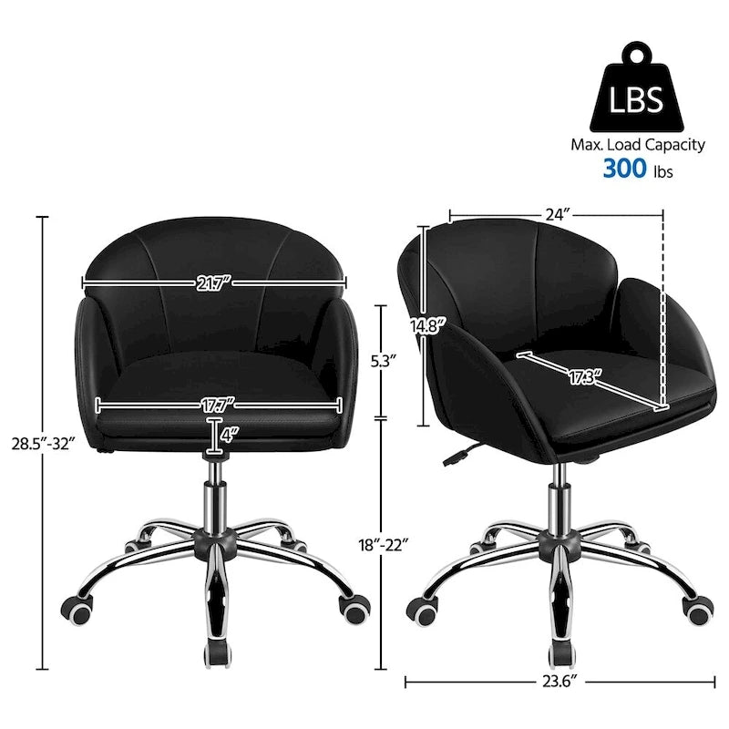 Chaise de bureau pivotante en velours à roulettes, réglable en hauteur de 72,4 cm à 81,3 cm, supporte jusqu'à 136 kg, 6 couleurs, pour la maison/bureau