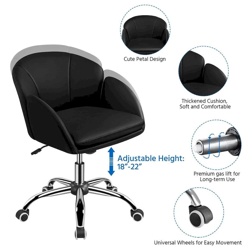 Chaise de bureau pivotante en velours à roulettes, réglable en hauteur de 72,4 cm à 81,3 cm, supporte jusqu'à 136 kg, 6 couleurs, pour la maison/bureau