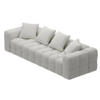 Canapé deux places en velours Teddy avec accoudoirs, 256 cm de large, structure en contreplaqué et pieds en bois massif, moderne