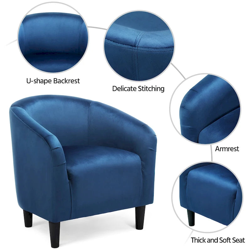 Fauteuil club barillet, velours, 136 kg, 70,6 cm L x 65 cm P x 72,4 cm H, 7 couleurs, assemblage en 5 min