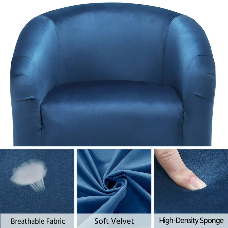Fauteuil club barillet, velours, 136 kg, 70,6 cm L x 65 cm P x 72,4 cm H, 7 couleurs, assemblage en 5 min