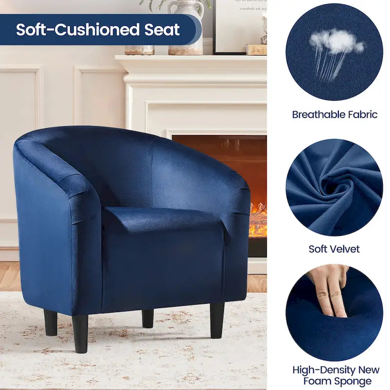 Fauteuil club barillet, velours, 136 kg, 70,6 cm L x 65 cm P x 72,4 cm H, 7 couleurs, assemblage en 5 min