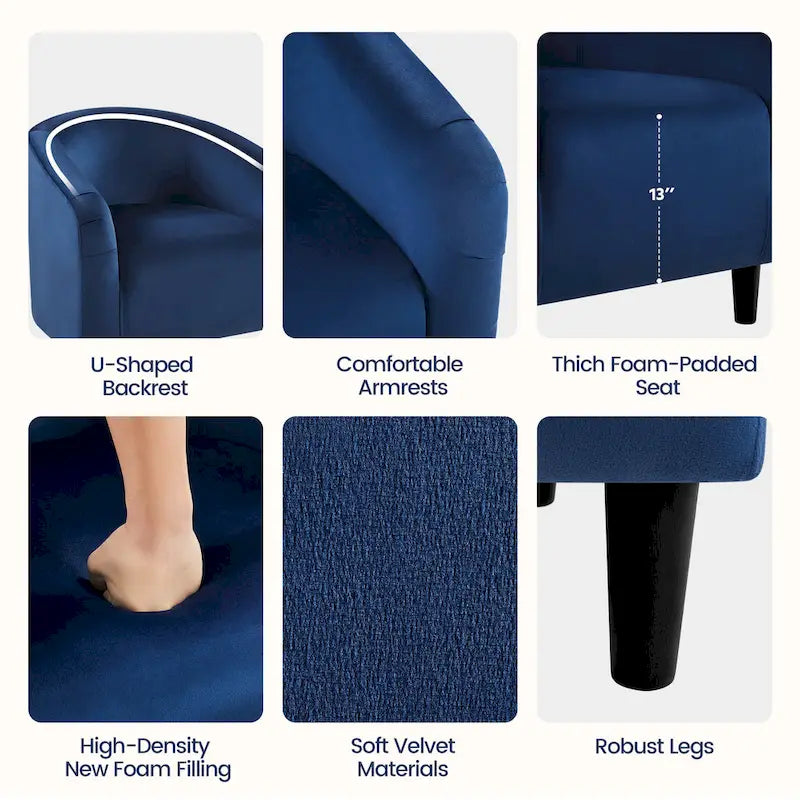 Fauteuil club barillet, velours, 136 kg, 70,6 cm L x 65 cm P x 72,4 cm H, 7 couleurs, assemblage en 5 min