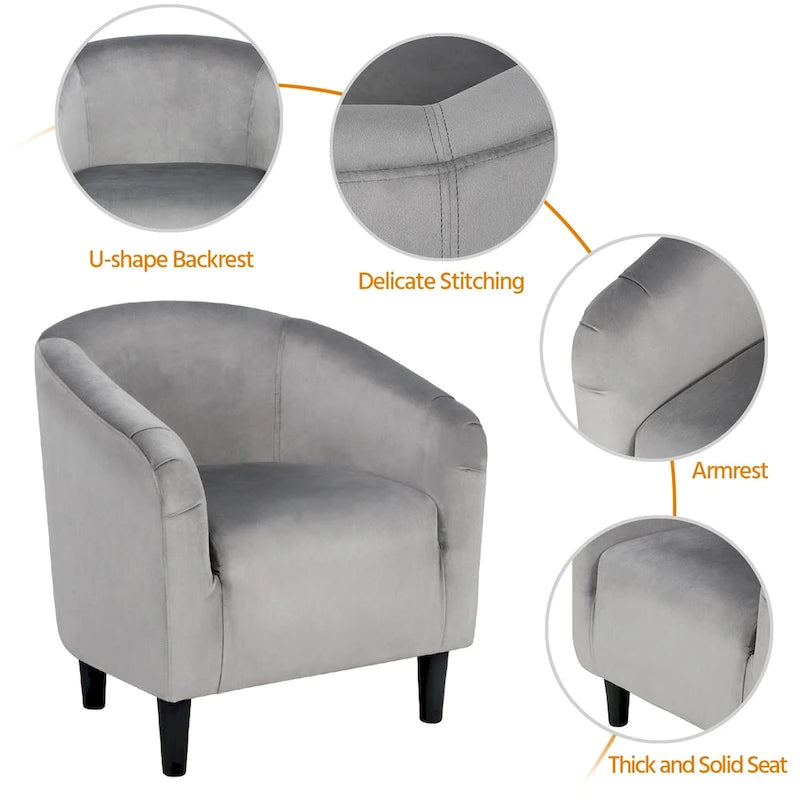 Fauteuil club barillet, velours, 136 kg, 70,6 cm L x 65 cm P x 72,4 cm H, 7 couleurs, assemblage en 5 min